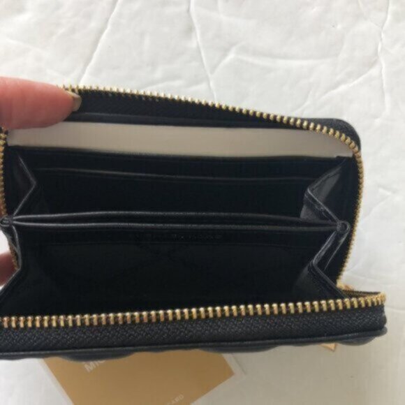 Michael Kors ZA Jet Set Small Card Case Wallet Quilt Logo name black - Picture 8 of 11